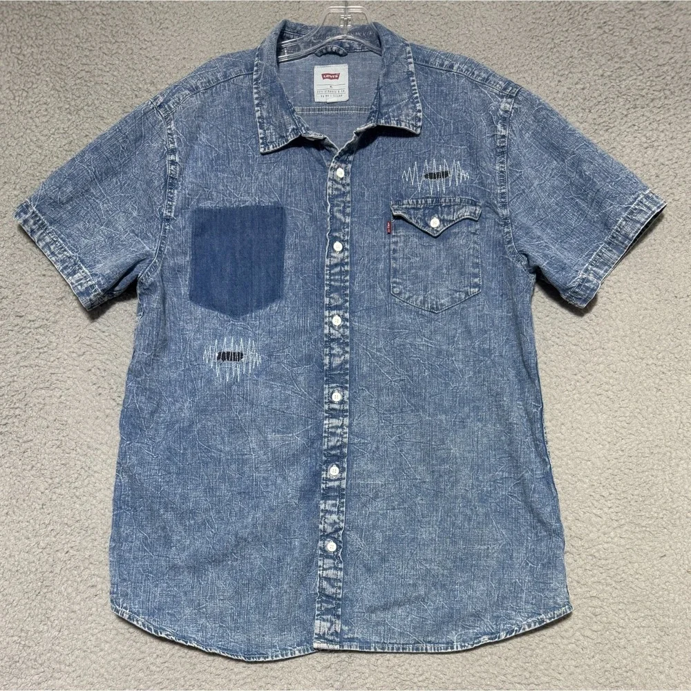 Levis Lightly Distressed Denim Button Shirt Mens XL Blue Cotton Bundle Wash